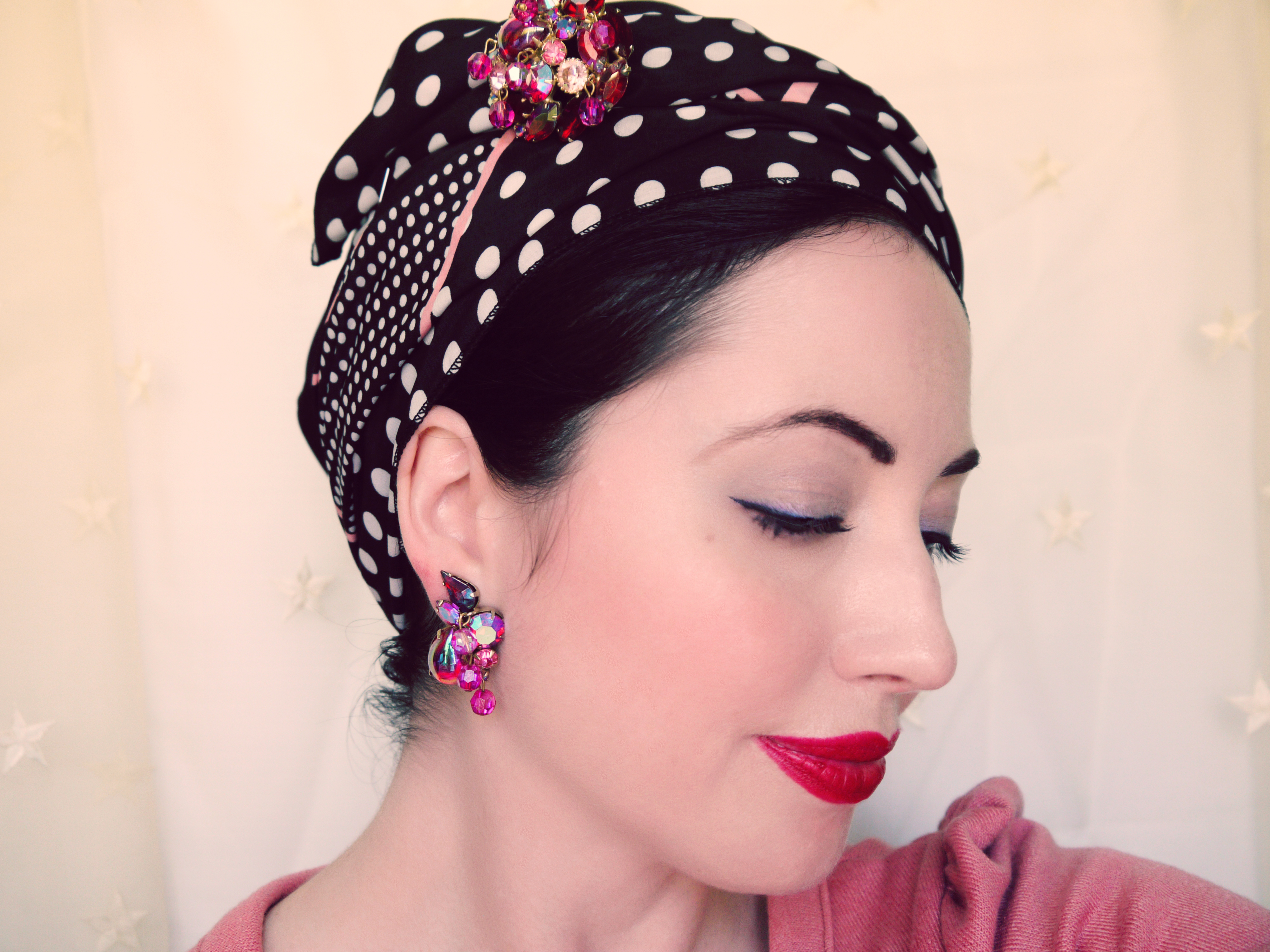 right profile pill box hat style head scarf tie copy