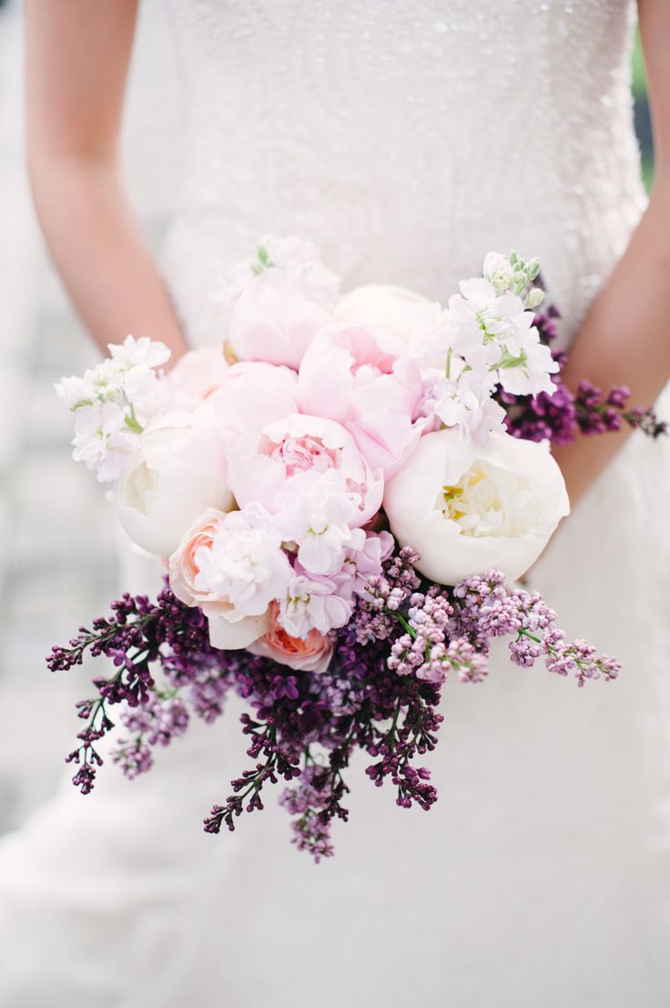 purple peonies and lilac vintage wedding bouquet