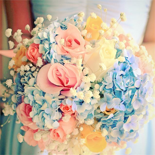 Yellow & Blue Wedding Bouquet - Vintage